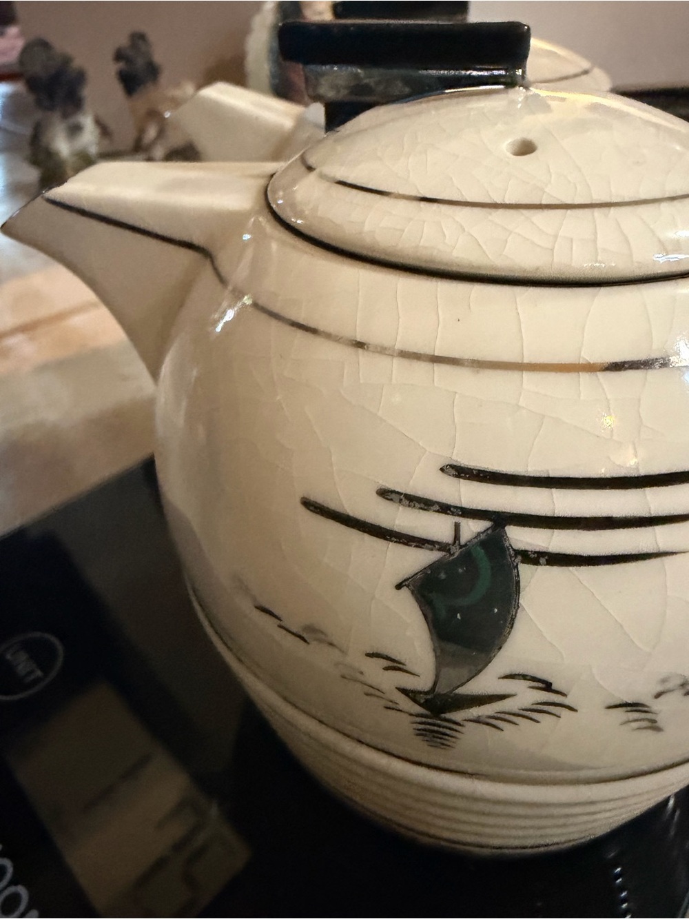 Source Unknown Cream and Black Ceramic Sugar and Creamer Set